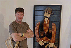 Alan and wood wall sculpture